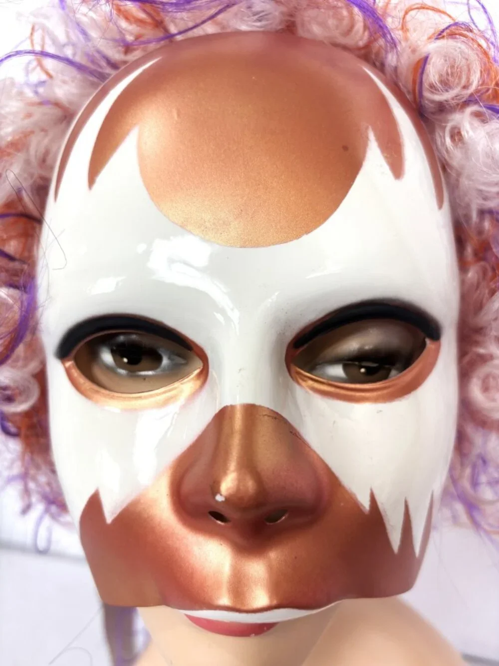 Rare VTG  90's Cesar Group Halloween Carnival Bronze White Mask W/wig NWT NOS
